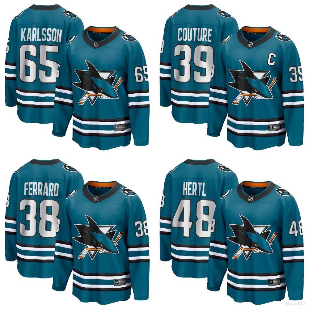 Hq1 NHL San Jose Sharks Home Jersey Karlsson Hertl Couture Ferraro Áo Thun Thể Thao Dài Tay Plus Size QH1