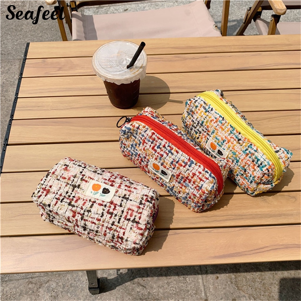 Túi Đựng Bút Bằng Polyester Chống Bụi Sức Chứa Lớn In Họa Tiết Hoa Có Khóa Kéo Cho Nữ