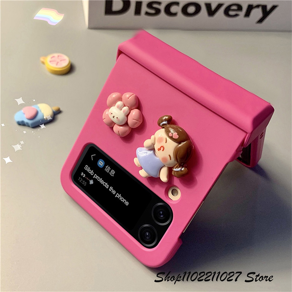 Bao Da Điện Thoại Nắp Gập Hình Thỏ Hoa Hồng Dễ Thương Cho Galaxy Z Flip 3 5G Z Flip3 Flip4 Zflip3 Zflip4 Z Flip 4