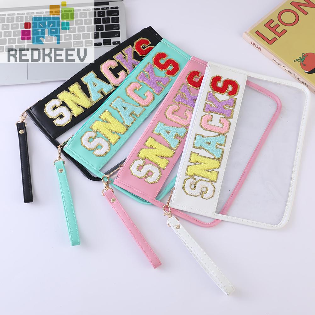 Túi Đựng Mỹ Phẩm Bằng PVC Chenille Trong Suốt In Chữ Có Khóa Kéo Tiện Dụng Mang Theo Du Lịch