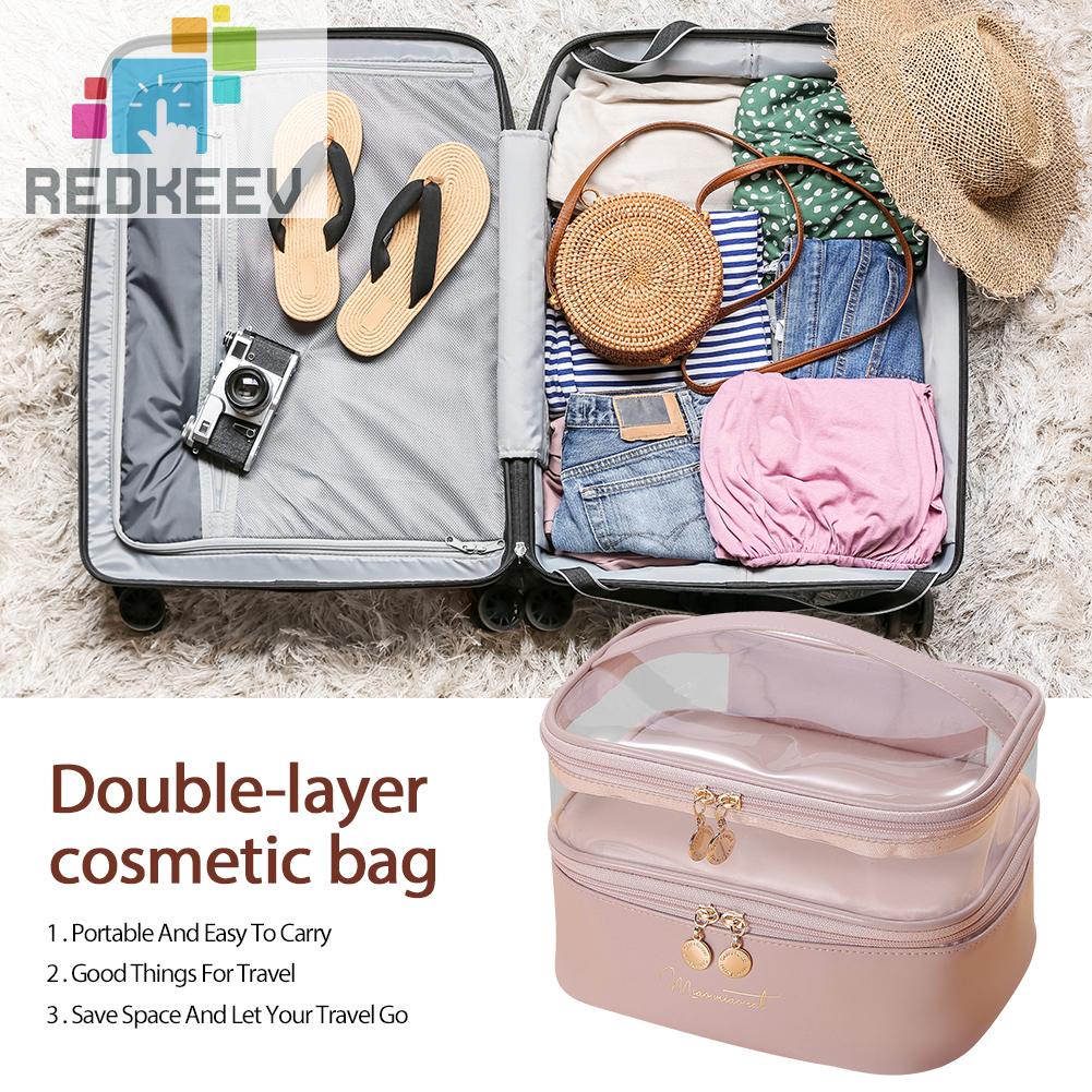 Túi Đựng Đồ Trang Điểm Bằng Da PU PVC Hai Lớp Có Tay Cầm Dành Cho Nữ