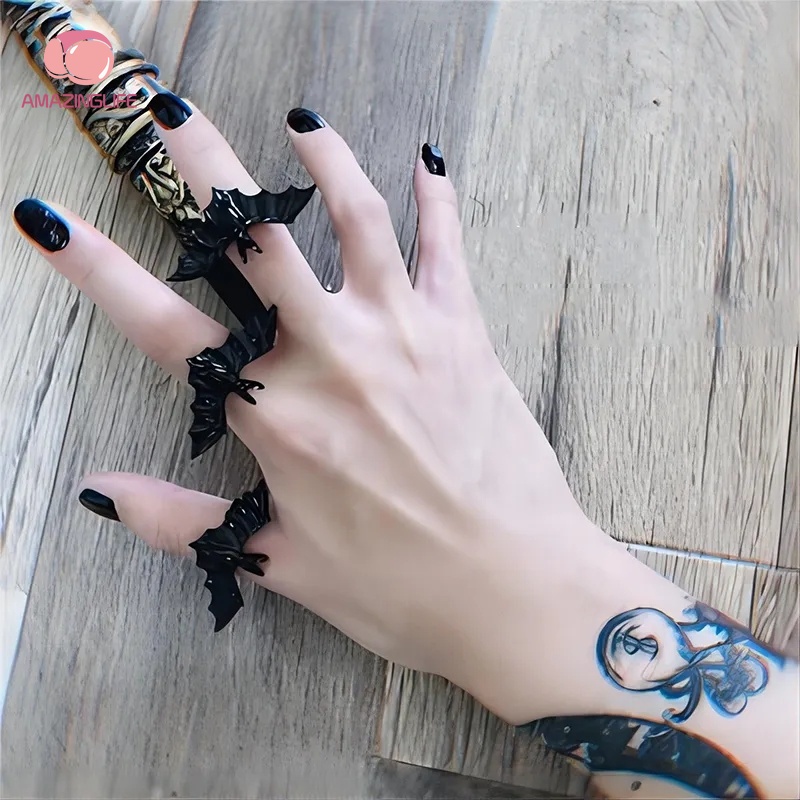 Nhẫn Hở Hình Dơi / Hello Kitty Bằng Kim Loại Nặng Có Thể Điều Chỉnh Phong Cách Punk Cho Nam Và Nữ