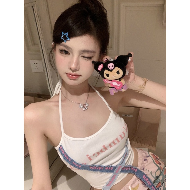 Y2k Dopamine Áo Hai Dây Buộc Dây Nhỏ Mặc Ngoài Trời Mùa Hè Màu Trơn Kiểu Mỹ Cho Nữ