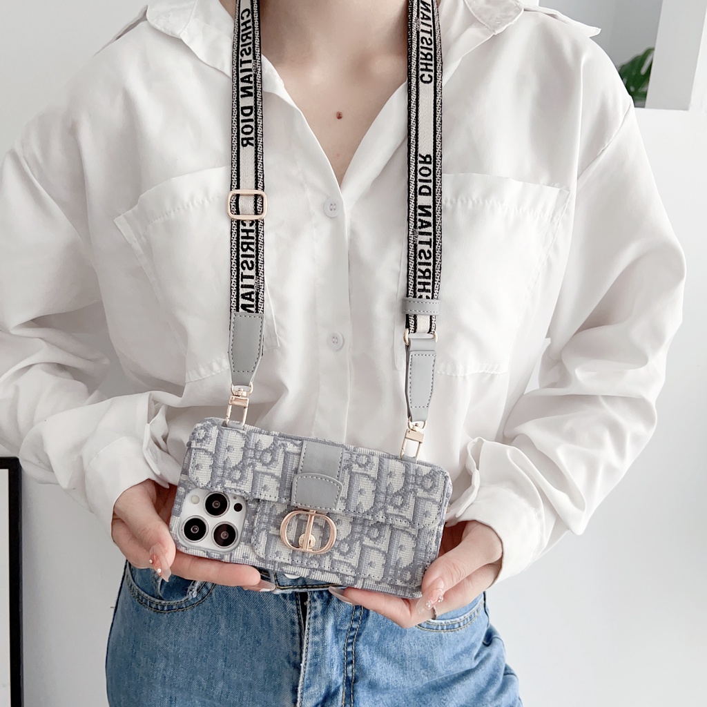 Ốp Điện Thoại Thêu Hình Sang Trọng Kèm Ngăn Đựng Thẻ Và Dây Đeo Cho iPhone 14 Pro Max 13 12 11 Pro Max XR X Xs Max 7 8 14 PLUS