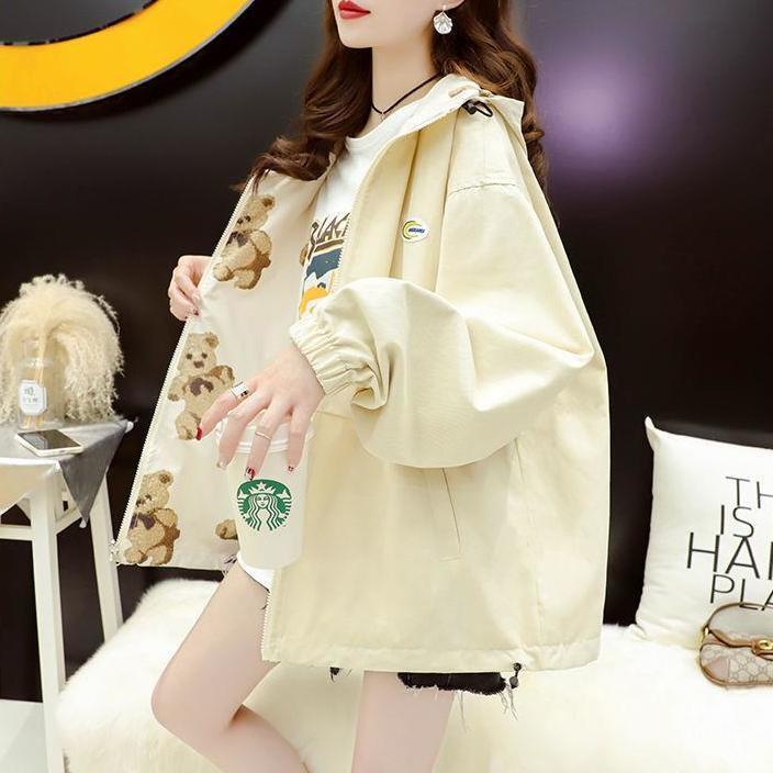 Áo Khoác Hai Mặt In Hình Gấu Phong Cách Hàn Quốc Thời Trang Xuân Thu Cho Nữ