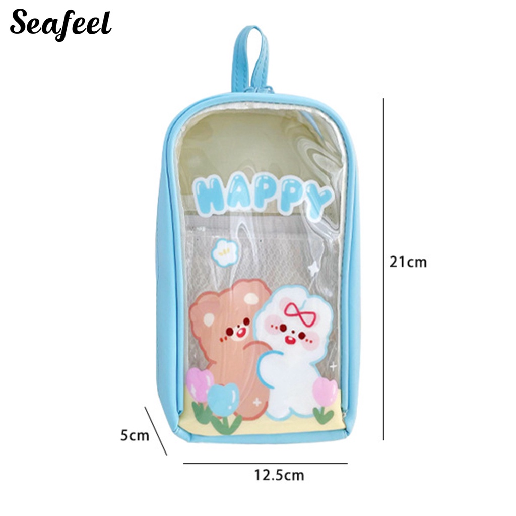 Túi Đựng Bút Chì Sức Chứa Lớn Trong Suốt In Họa Tiết Hoạt Hình Dễ Thương Có Khóa Kéo Cho Học Sinh