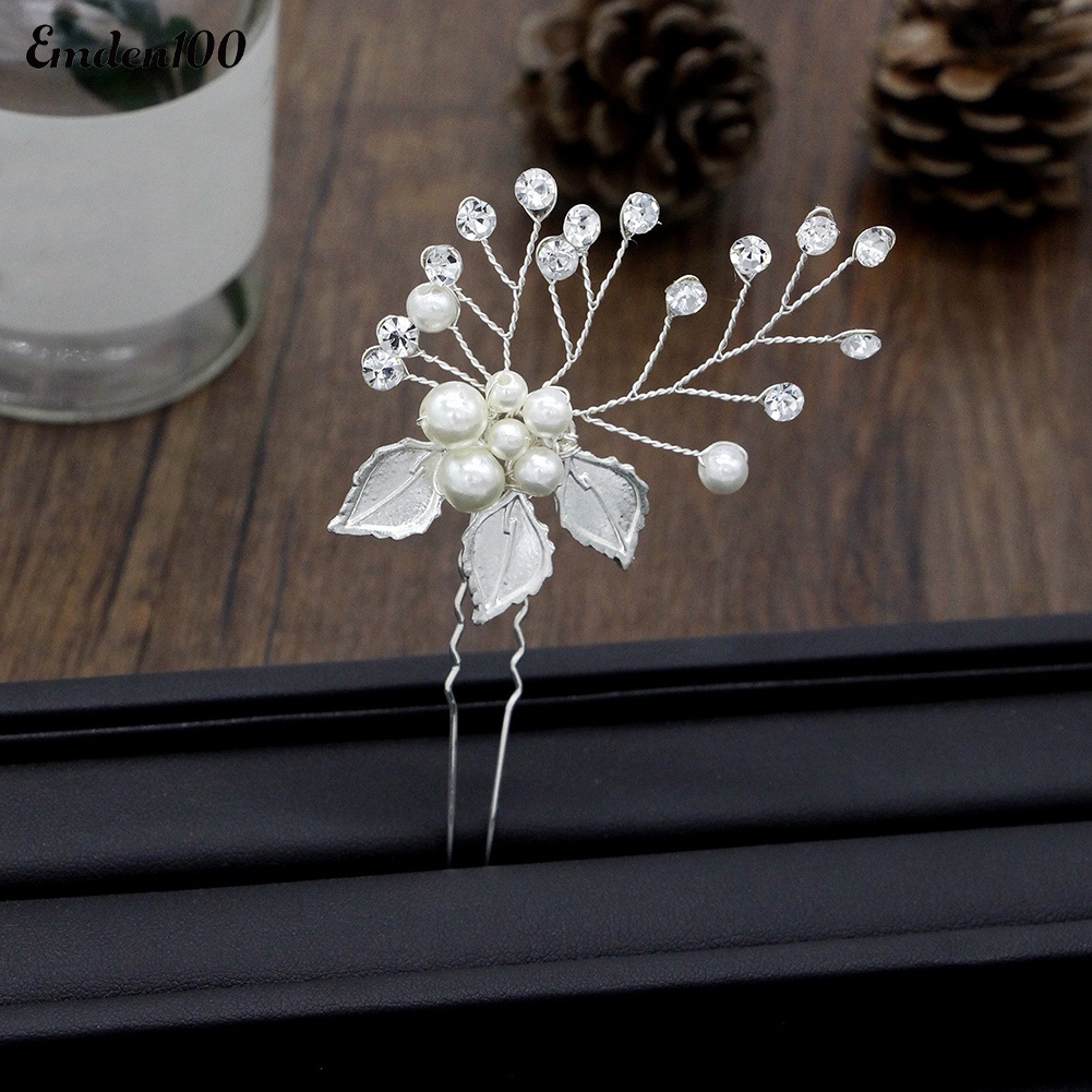 Trâm Cài Tóc Hình Chiếc Lá Đính Ngọc Trai Nhân Tạo Thời Trang