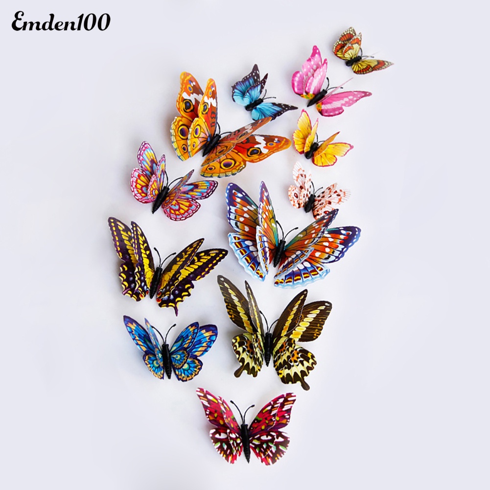 Set 12 Miếng Dán Tường Hình Bướm 3D Dạ Quang Dùng Để Trang Trí Nội Thất