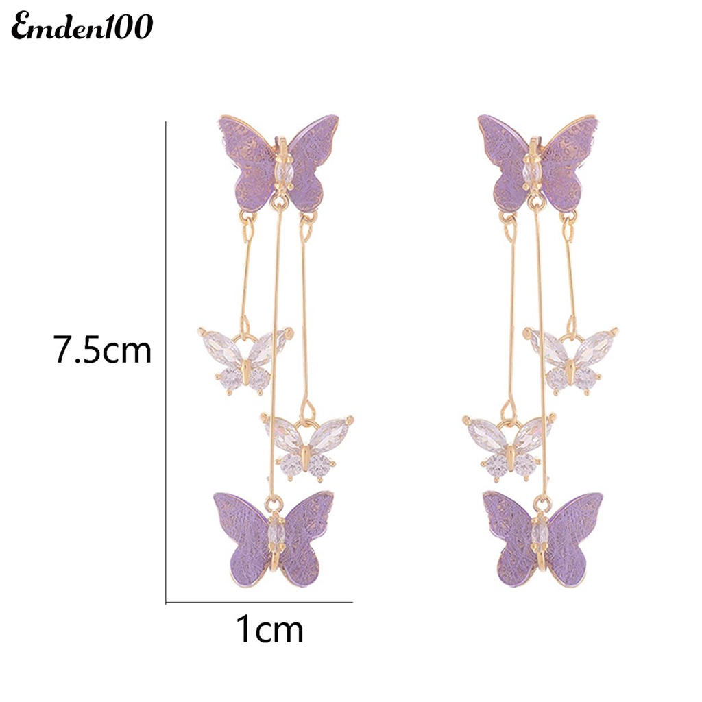1 Đôi Bông Tai Dài Hình Bướm Đính Đá Sang Trọng Cho Nữ