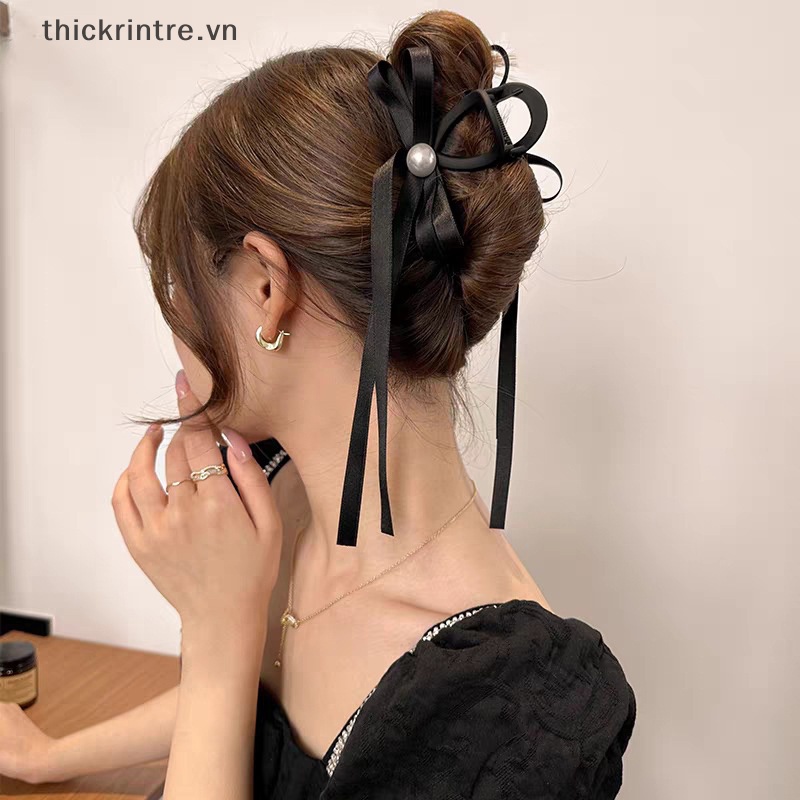 Kẹp Tóc Càng Cua Lớn Hình Nơ Đính Ngọc Trai Phong Cách Hàn Quốc Cho Nữ