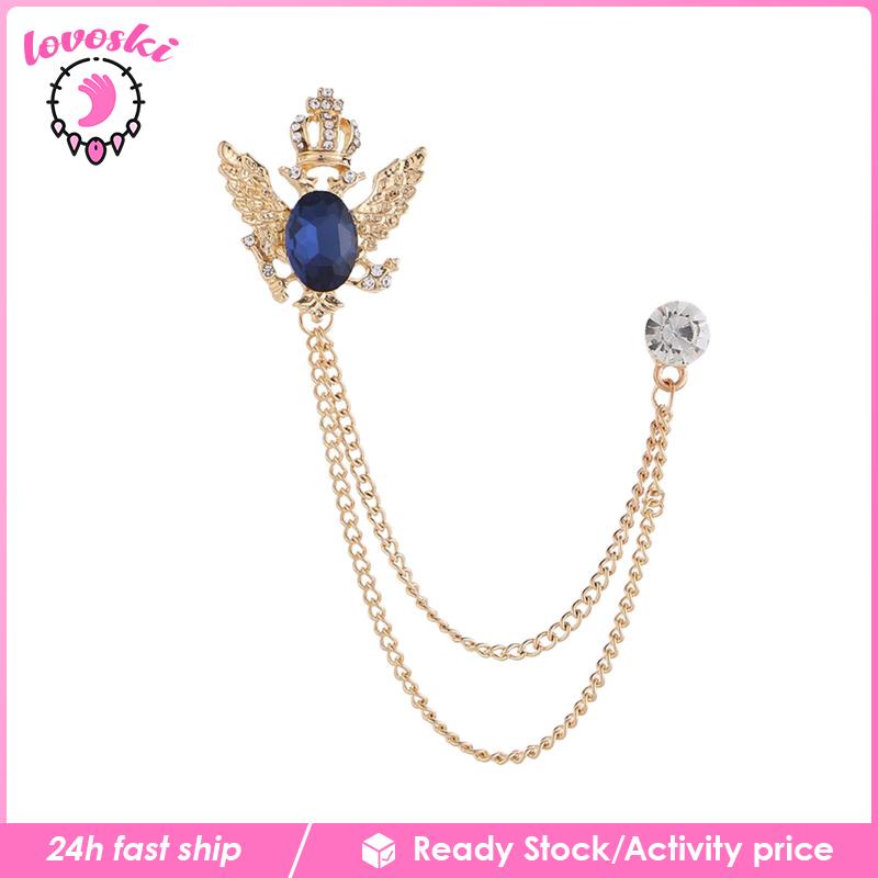 Ghim Cài Áo Hình Vương Miện Đính Đá Phối Dây Xích Tua Rua Trang Trí Đa Ứng Dụng Cho Nam