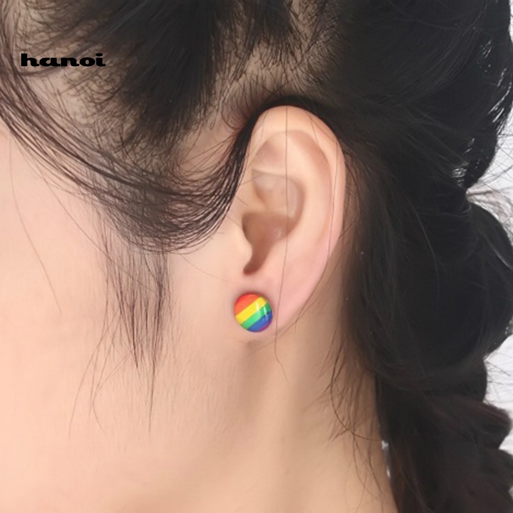 Khuyên Tai Tròn Màu Sắc Cầu Vồng Thời Trang Cá Tính Dành Cho Nữ