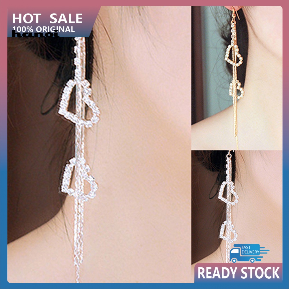 Bông Tai Dài Hình Trái Tim Đính Đá Thời Trang Dành Cho Nữ