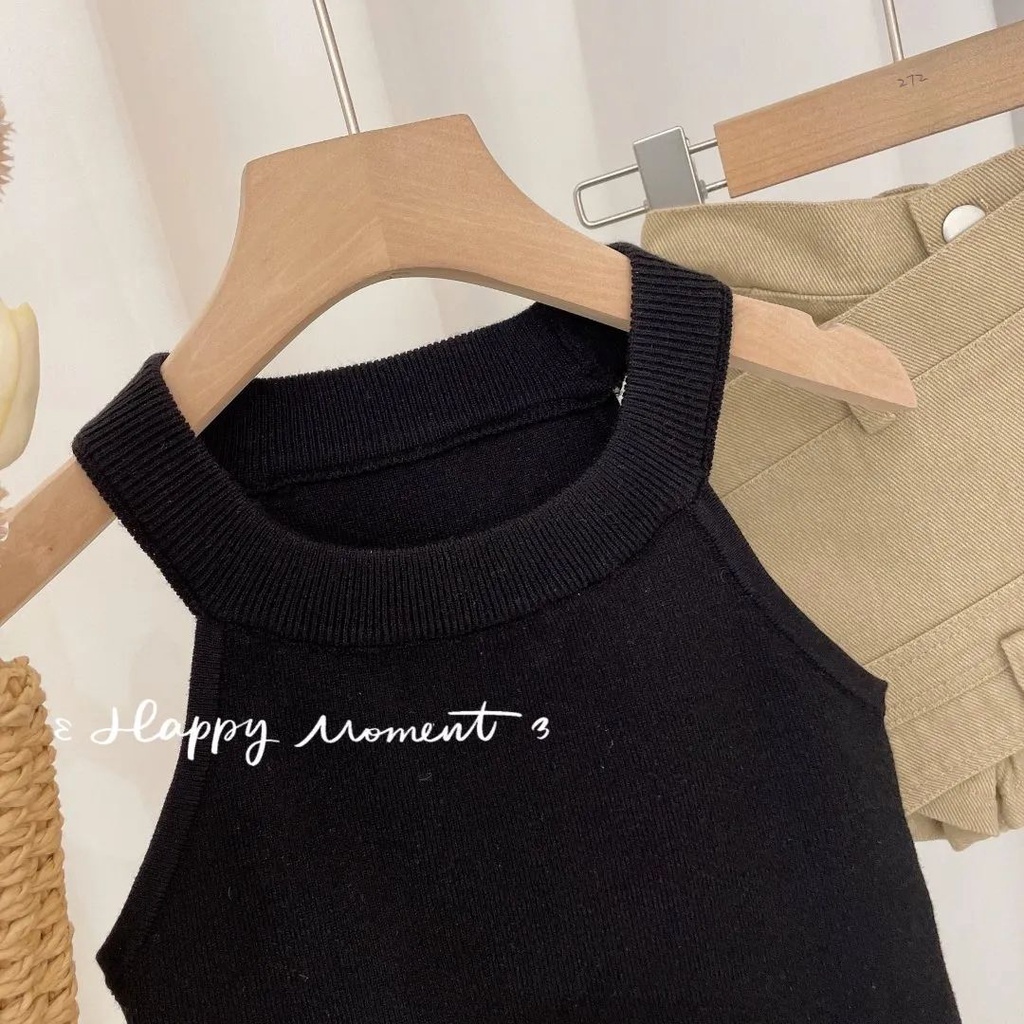 Set Áo Thun Ngắn Tay + Chân Váy Yếm Denim Phong Cách Hàn Quốc Thời Trang Mùa Hè Cho Bé Gái