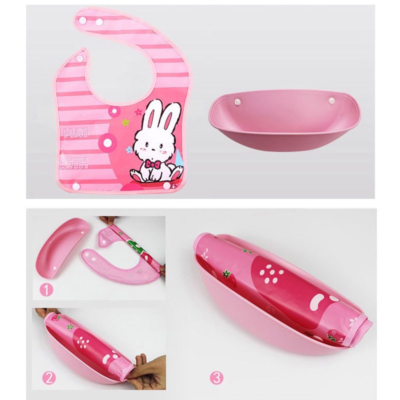 Yếm Ăn Silicon Ba Chiều Chống Thấm Nước Có Nút Bấm Cho Bé