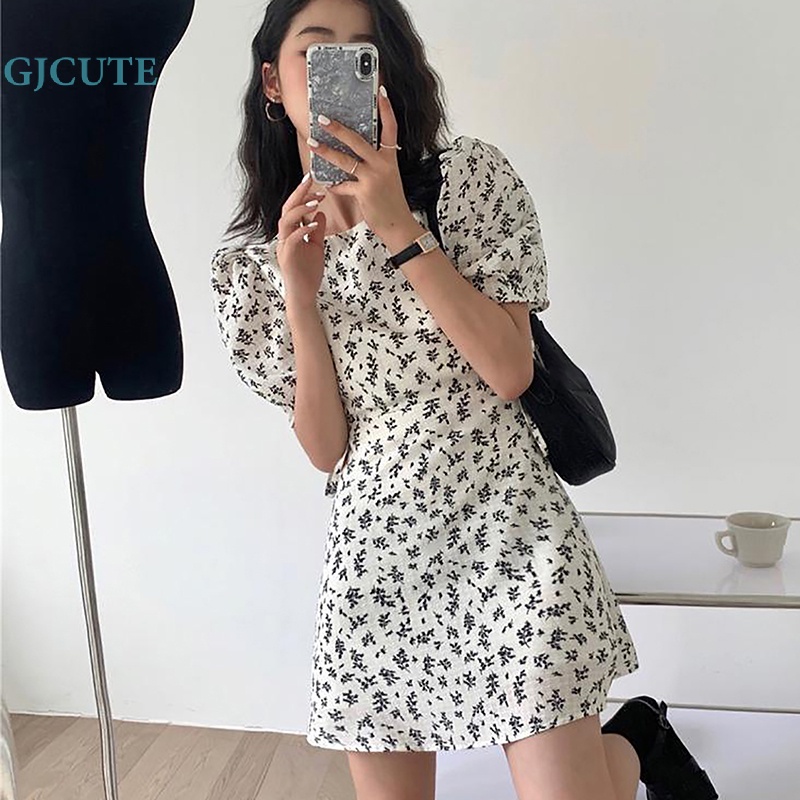 Đầm Chiffon Chữ A Cổ Tròn Tay Ngắn Cột Dây In Họa Tiết Hoa Thời Trang Mùa Hè Cho Nữ