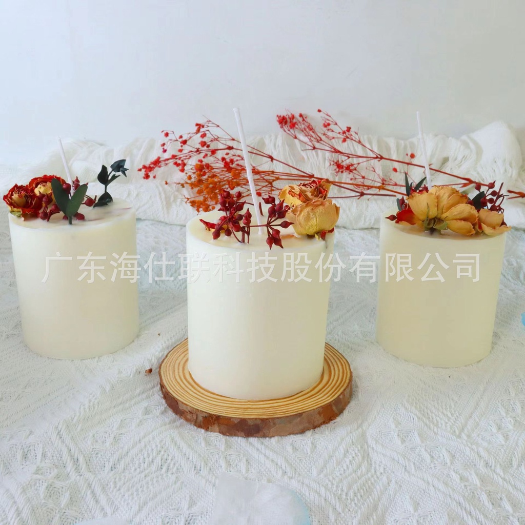 Nến thơm không khói thư giản trang trí hoa khô làm quà tặng phong cách hiện đại kèm chụp thủy tinh và đế gỗ