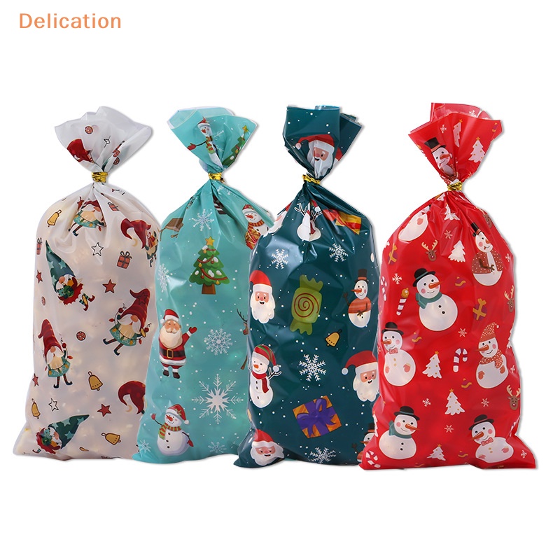 50 Túi đóng gói bánh kẹo ELEBUY họa tiết Giáng sinh với ruy băng làm quà tặng lễ hội bữa tiệc trang trí