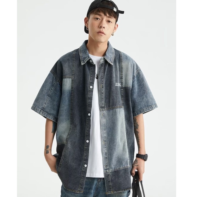 Áo Sơ Mi Denim Mùa Hè Tay Lửng Phong Cách Cổ Điển Hợp Thời Trang Cho Nam