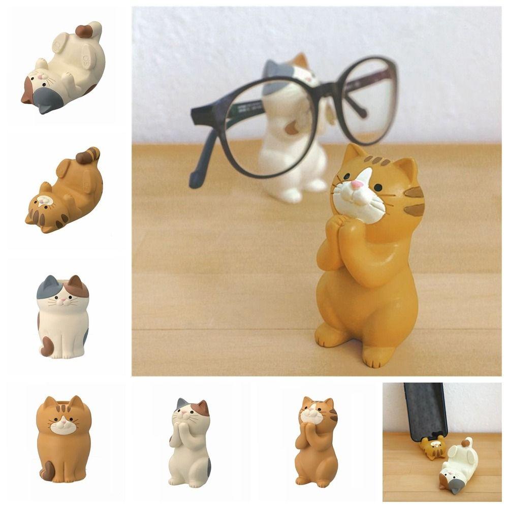 Augustine Giá Đỡ Bút Điện Thoại Hình Mèo Hoạt Hình Bằng Nhựa resin Thủ Công Để Bàn Trang Trí