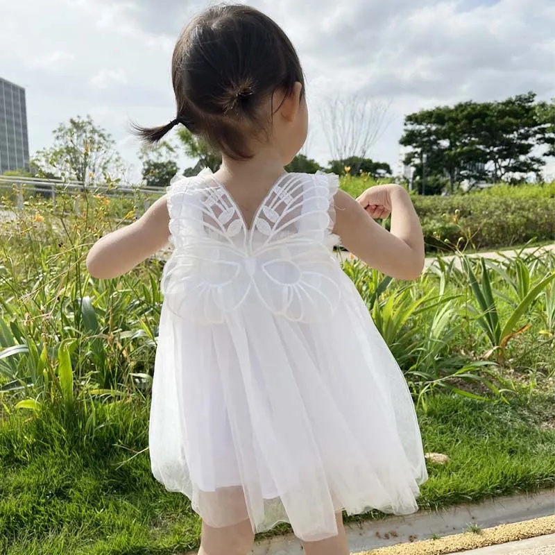 Đầm Công Chúa Không Tay Vải Tuyn In Hình Bướm Thời Trang Mùa Hè Cho Bé Gái 1-5 Tuổi