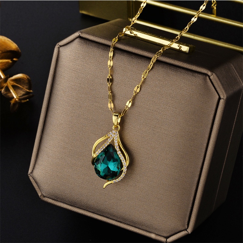 Ht fashion phiên bản hàn quốc micro-dát zircon giọt nước mặt dây chuyền vòng cổ titan thép xương đòn chuỗi đồ trang sức bằng thép không gỉ bán buôn