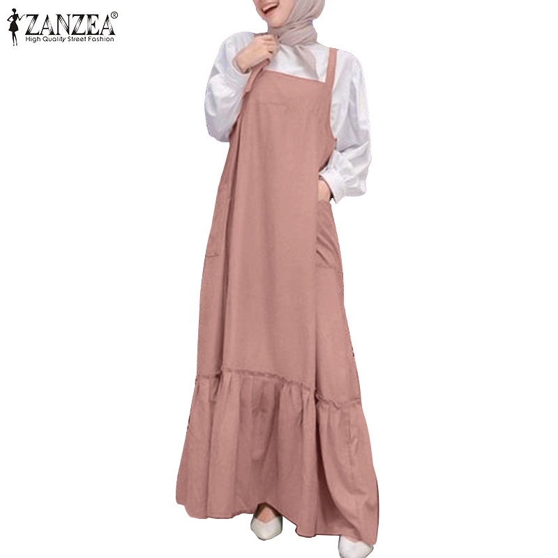 Đầm maxi ZANZEA không tay cổ vuông màu trơn thời trang dành cho nữ