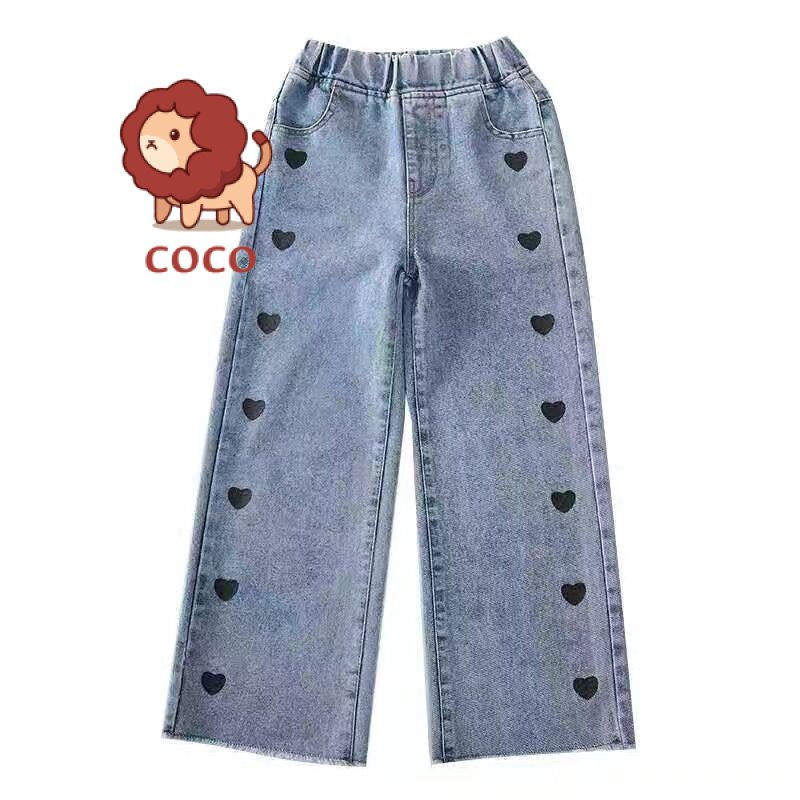 Quần Jean Dài Dáng Rộng Cỡ Lớn Phong Cách Phương Tây Thời Trang Xuân Thu Xinh Xắn Cho Bé Gái