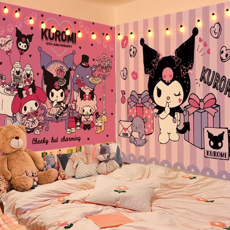 Tấm thảm quế con chó nền vải trong phim hoạt hình cô gái trái tim kuromi tấm thảm phòng ngủ tập thể đầu giường sanrio vải trang trí ộc Mới rèm cửa dán tường ，tranh vải treo tường decor，2m