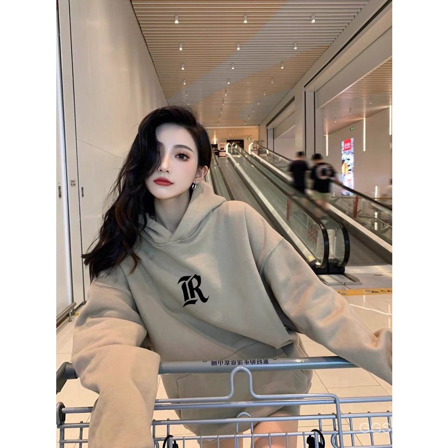Áo Hoodie Bằng Lông Cừu Cỡ Lớn Phong Cách Retro Mỹ Thời Trang Cho Nữ