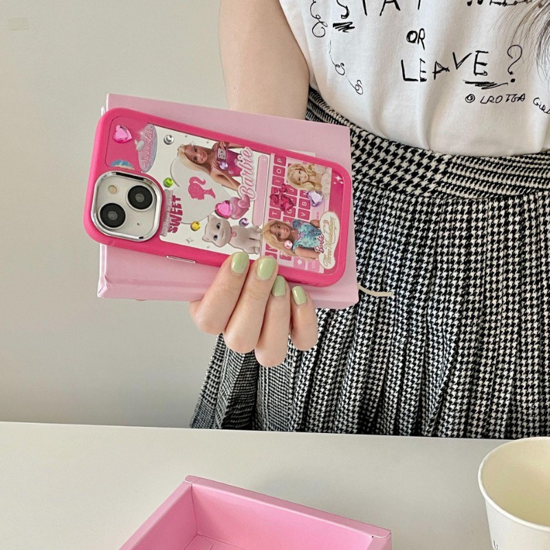 Ốp Điện Thoại Họa Tiết Búp Bê Barbie Mặt Gương Có Dây Xích Chống Rơi Cho iPhone 14 / 13 / 12 Pro Max