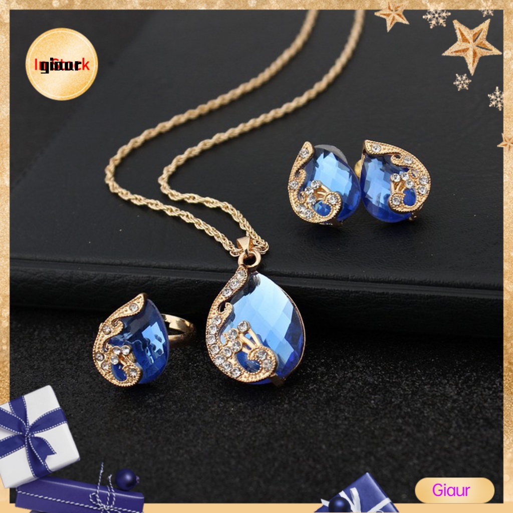 1 Bộ Trang Sức Vòng cổ Nhẫn Bông Tai Hình Chim Công Đính Pha Lê Giả