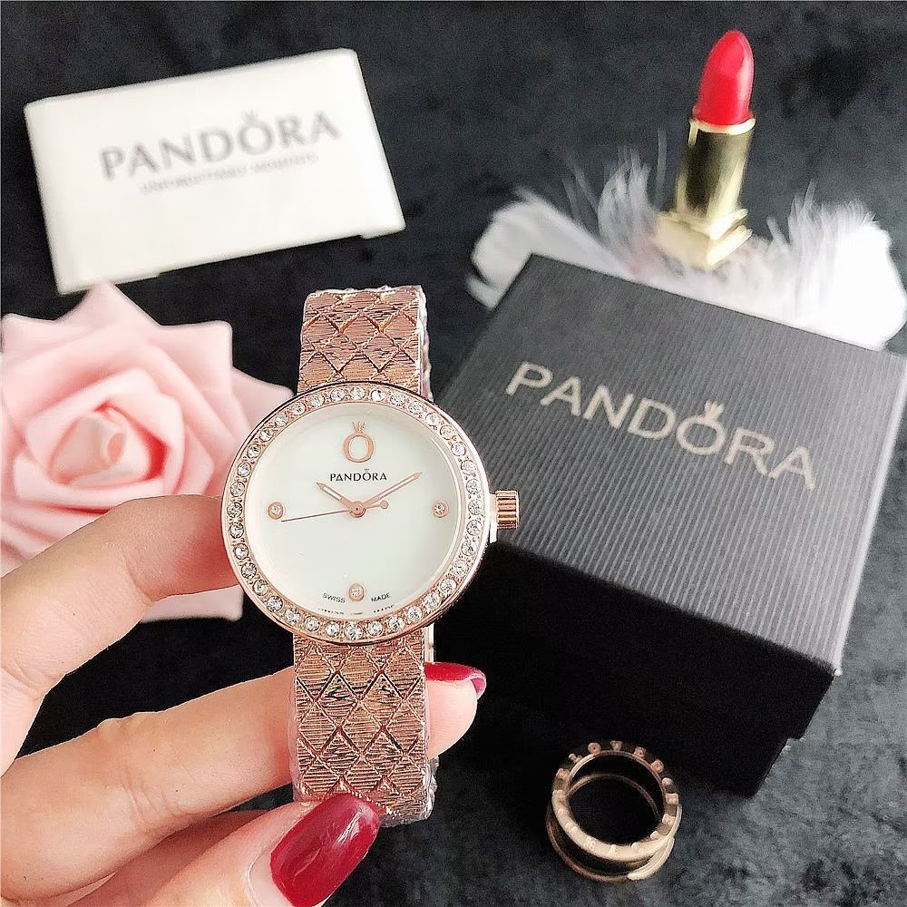 Đồng Hồ Pandora Mặt Tròn Đính Đá Thời Trang Cho Cặp Đôi