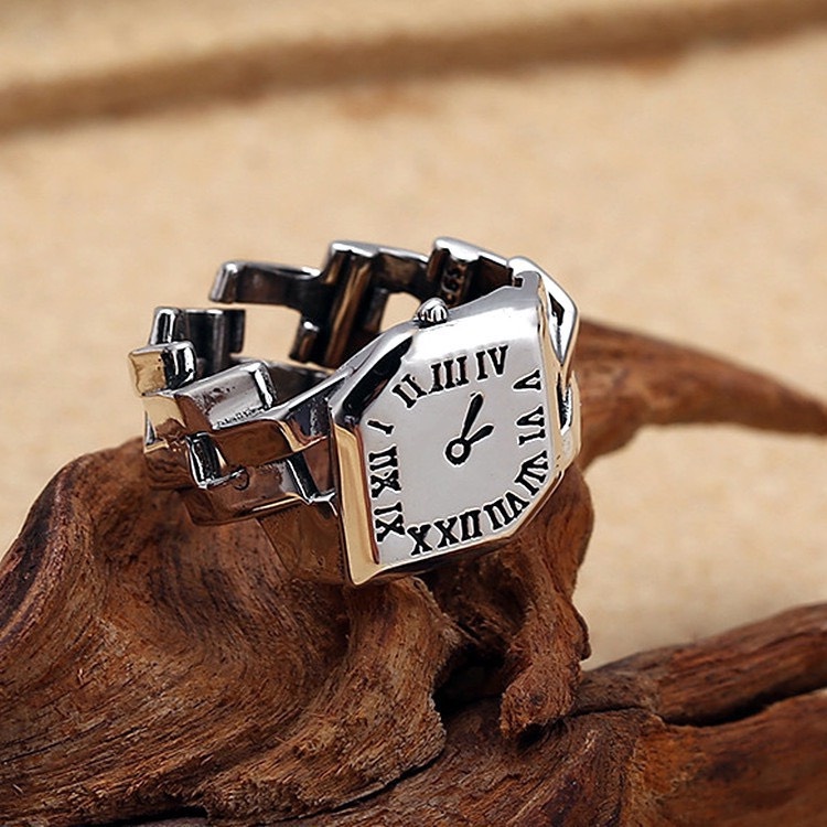 Nhẫn titan nam nữ hình đồng hồ unisex Merin Accessories freesize màu bạc Titan đẹp đơn giản không gỉ - Nhẫn Watch