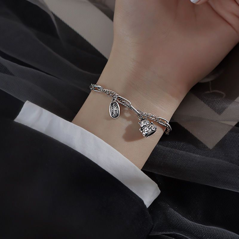 Vòng Tay Bạc s925 Hình Mèo May Mắn Phong Cách Nhật Bản Thời Trang Mùa Hè 2021