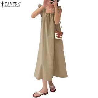 Đầm Dài Hai Dây Cổ Vuông Phong Cách Hàn Quốc Thời Trang Cho Nữ ZANZEA