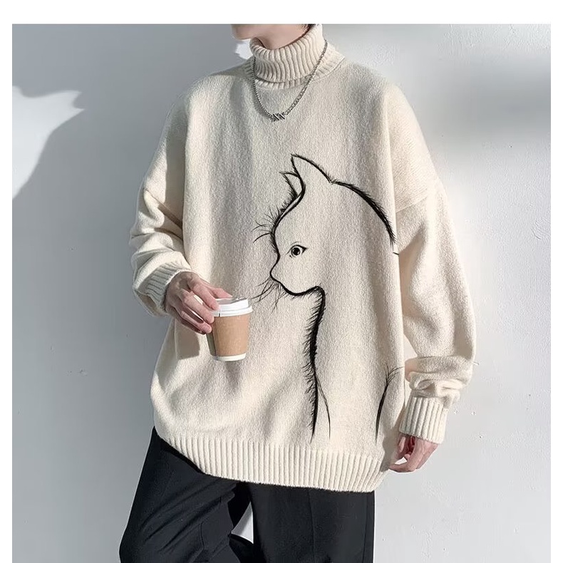 Áo Sweater Dệt Kim Dày Dặn Dáng Rộng Màu Đen Thời Trang Mùa Đông Cho Nam Giới