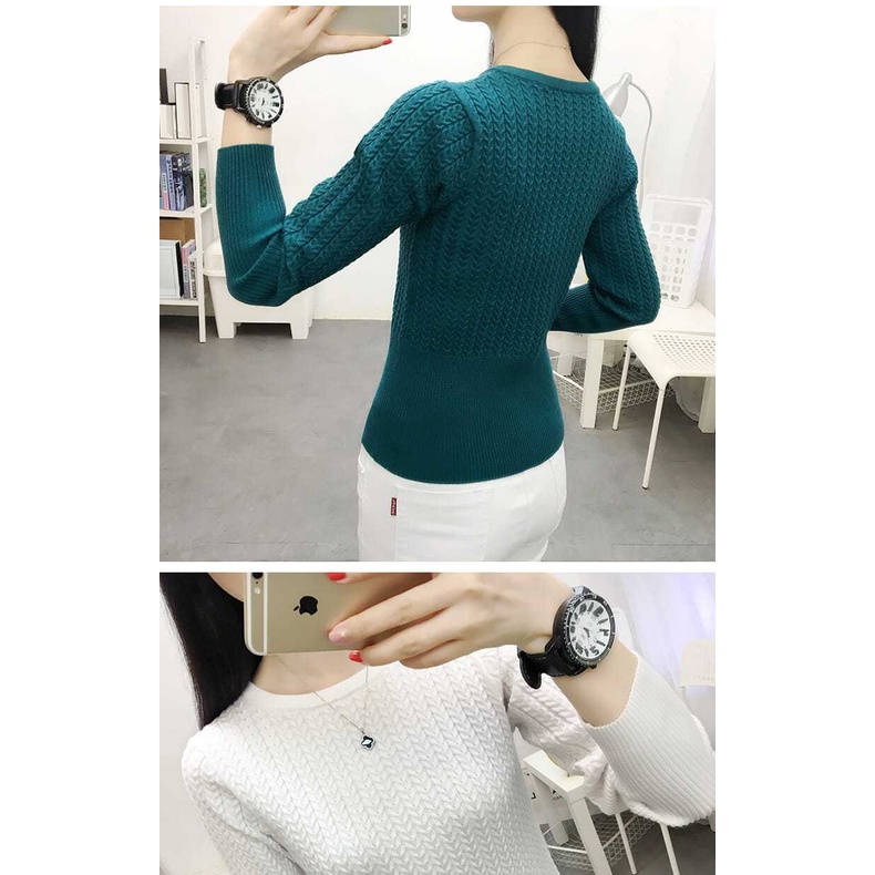 Áo Thun Sweater Dệt Kim Tay Dài Cổ Tròn Thời Trang Mùa Thu Cho Nữ