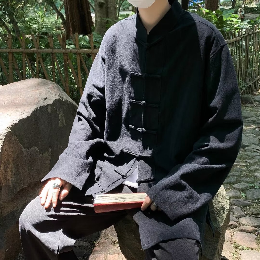 Áo Sơ Mi Cách Tân Hán Phục Trung Hoa Cài Nút Đĩa Hoa Phong Cách Cộng Hòa Mùa Hè Mới Cho Nam Zhongshan Tang