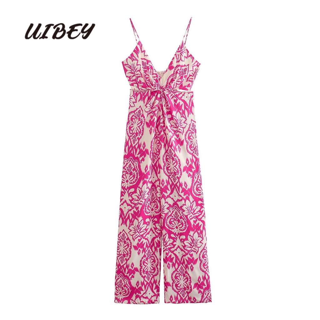 Uibey v-neck in ấn giải trí có Áo liền quần 81017