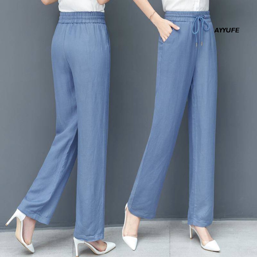Ayyufe phụ nữ quần thun thắt lưng thẳng chân rộng thắt lưng cao dây rút túi chiều dài mắt cá chân phong cách cv cộng với kích thước màu đồng nhất quần nữ đi làm