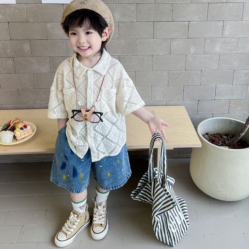 Bộ Đồ denim Ngắn Tay Thời Trang Mùa Hè Hàn Quốc Dành Cho Bé Trai