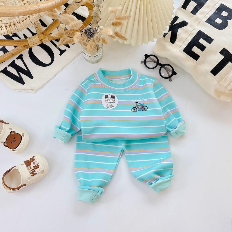 Bộ nỉ dài tay họa tiết kẻ sọc cho bé trai, bé gái size 5-15kg