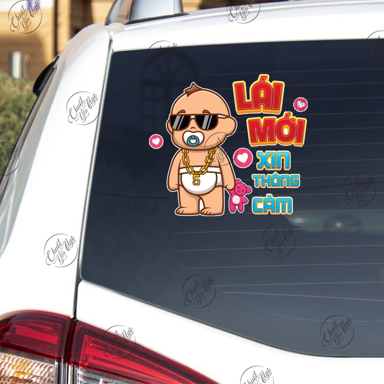 Combo 2 bộ lái mới dán trang trí ô tô EM BÉ TÀI NON