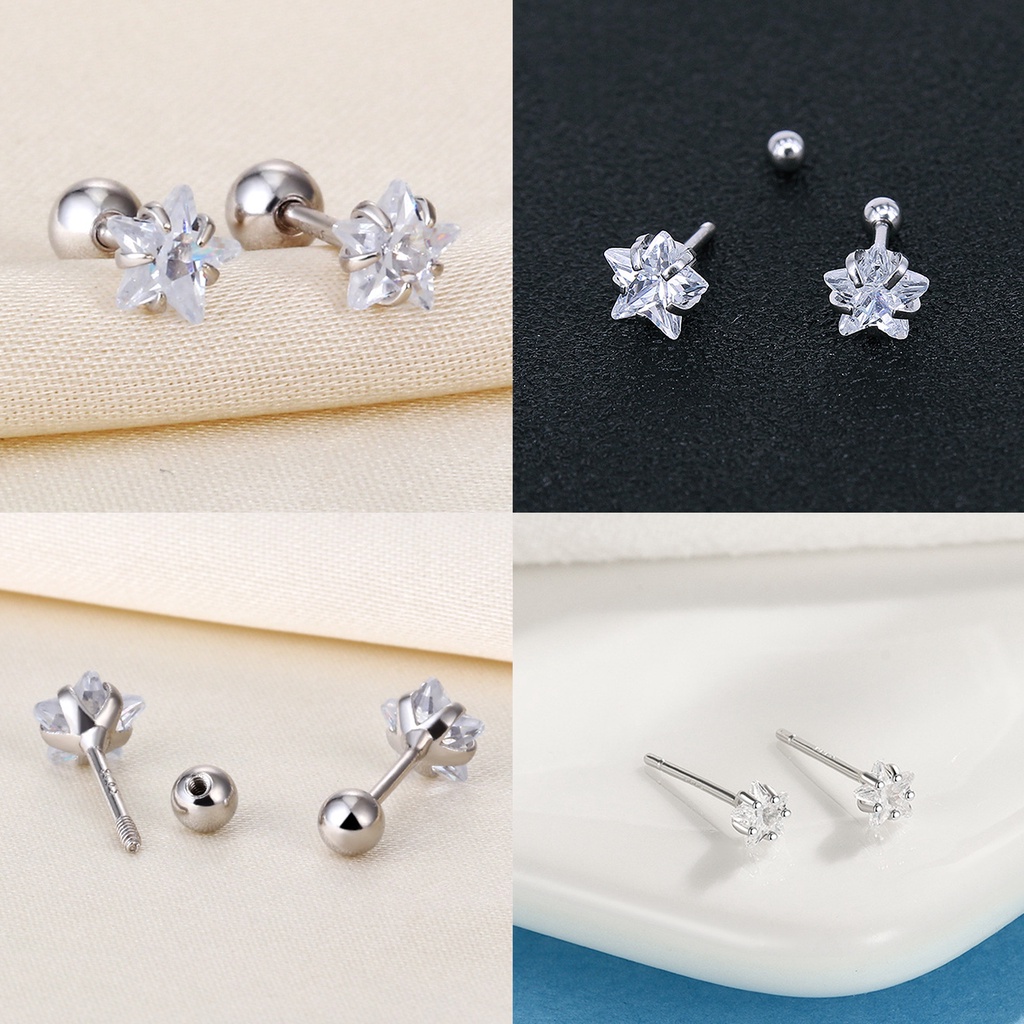 1pc 6mm bông tai nhỏ tối giản sáng bóng zircon năm cánh ngôi sao thời trang đinh tán