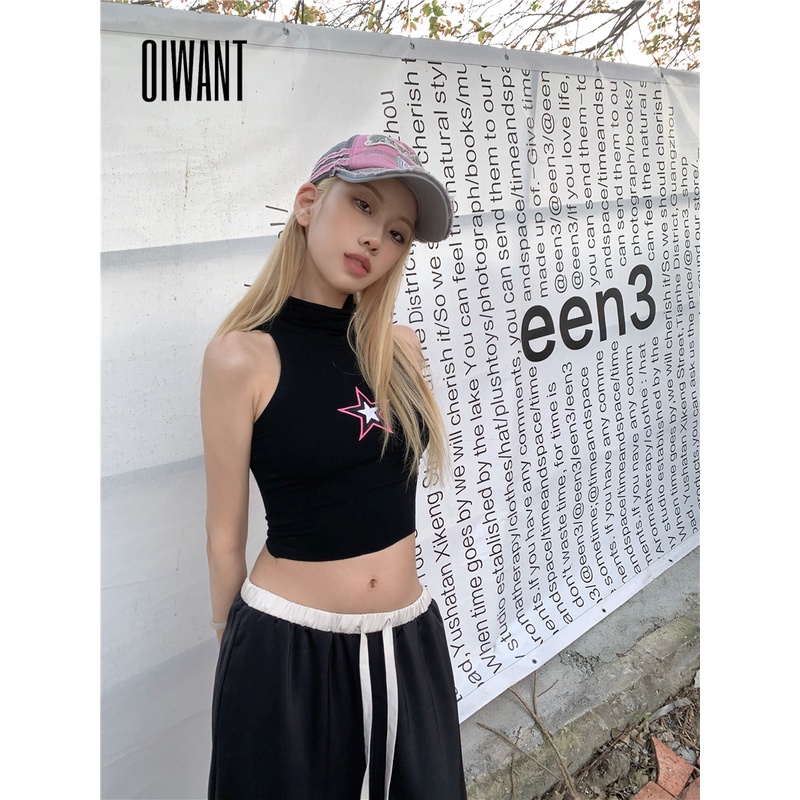 Oiwant women 2023 màu rắn cổ rùa không tay bó sát đơn giản áo khoác dệt kim