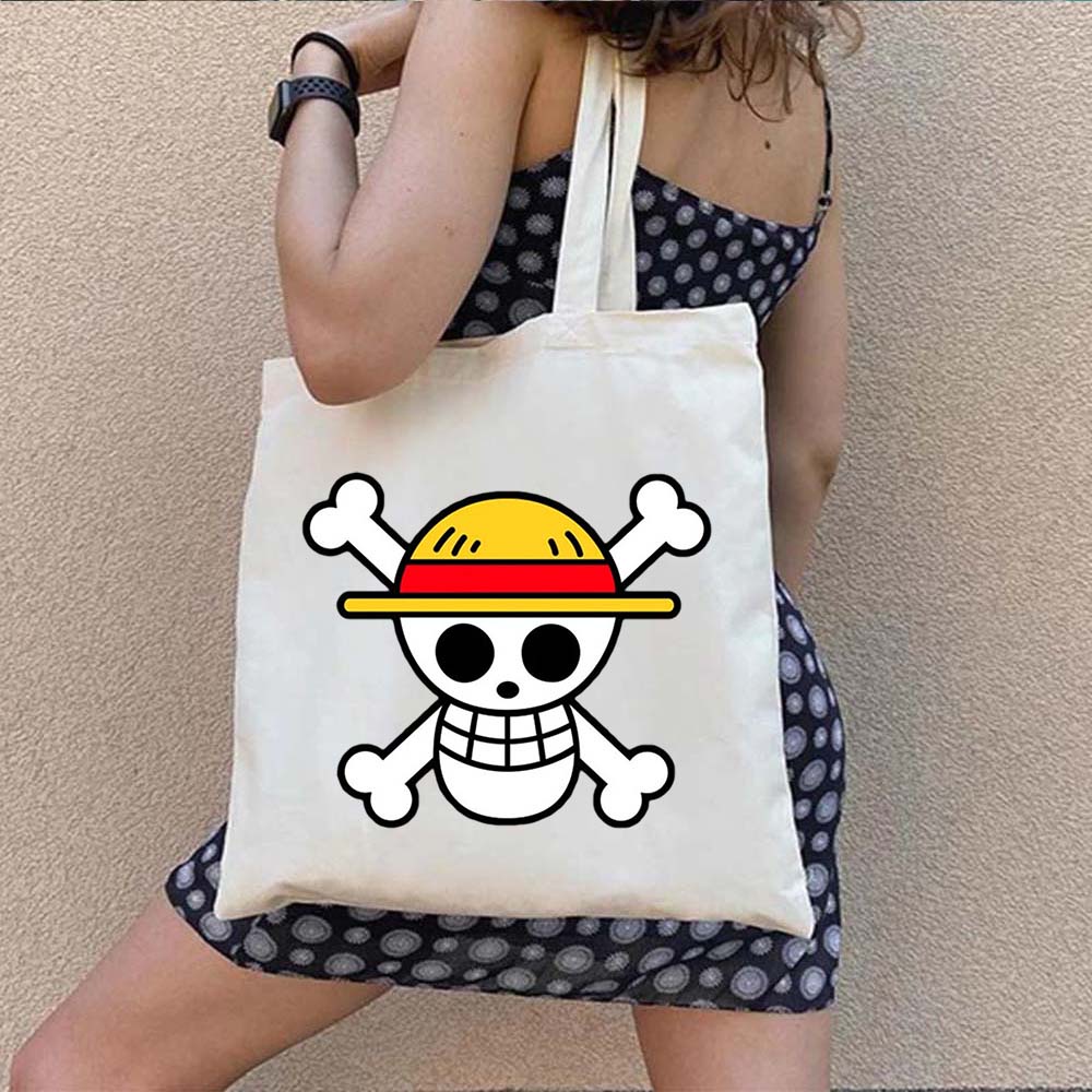 Dễ Thương Túi tote Đeo Vai Vải canvas In Hình monkey d luffy Rronoa zoro anime one piece Tái Sử Dụng Linh Hoạt Cho Nữ