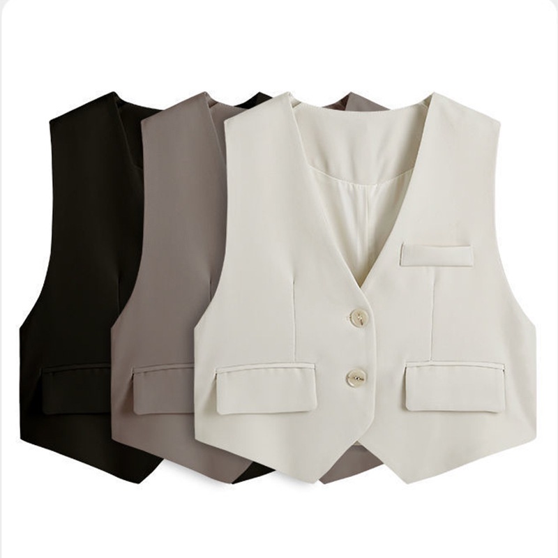 Thiết kế cảm giác thích hợp với màu trắng vest nữ mùa hè mới áo ghi lê vest mỏng màu đen phù hợp với áo ghi lê nhỏ mặc bên ngoài