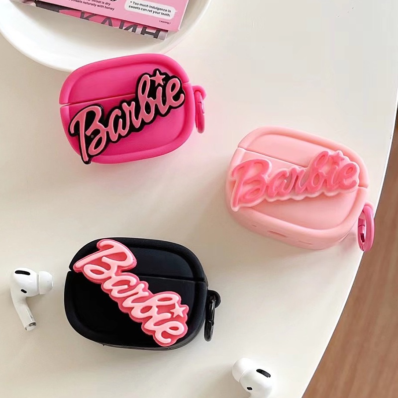 Barbie letter rose red pink black silicone oval barbie letter có thể xoay tương thích cho airpods pro airpods pro2 airpods tai nghe bluetooth không dây thế hệ 3/2/1 vỏ mềm