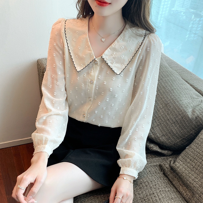 Áo Sơ Mi Chiffon Tay Dài Dáng Rộng Cổ Búp Bê Phong Cách Thời Trang Mùa Thu Hàng Mới Dành Cho Bạn Nữ